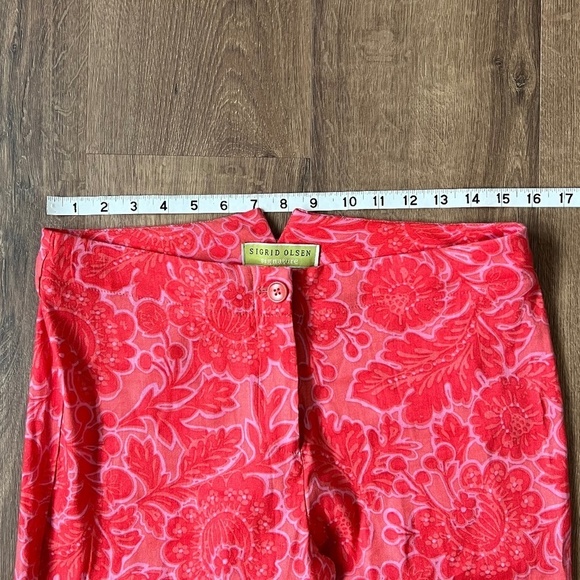 NWOT Sigrid Olsen “Signature” Pink Red Floral Linen Pants Sz 6 - Picture 6 of 11